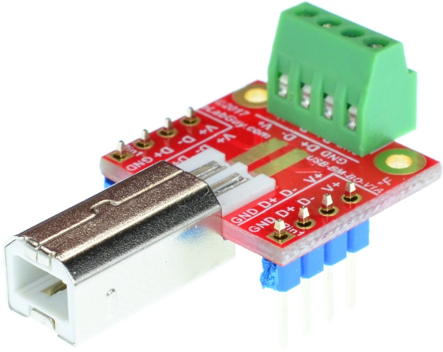 USB Type B male plug breakout board